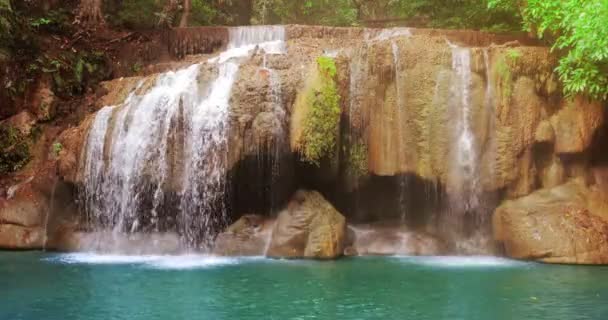 Gyönyörű Vízesés Erawan Nemzeti Park Kanchanaburi Tartomány Nyugat Thaiföldön — Stock videók