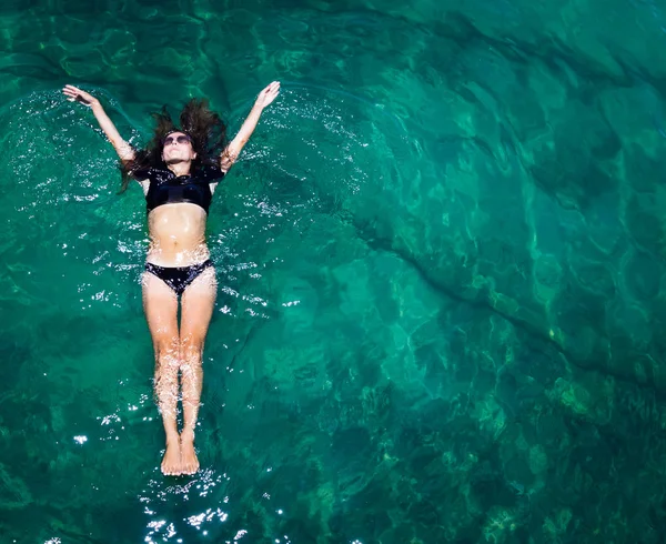 Aerial view of a woman in the sea — Stock Photo, Image