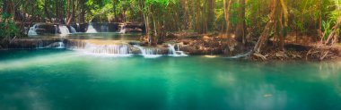 Beautiful waterfall Huai Mae Khamin at Kanchanaburi Province in west Thailand. Panorama clipart