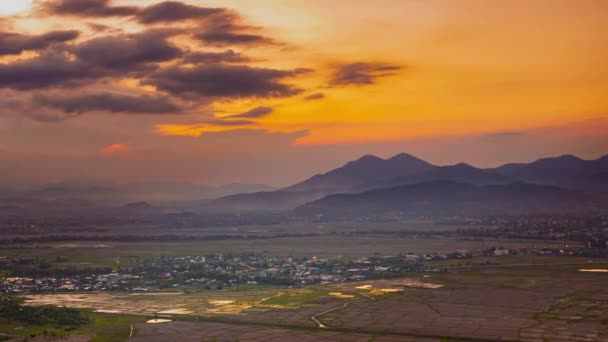 Krásný Výhled Krajinu Rýžového Pole Hor Při Západu Slunce Včasná — Stock video