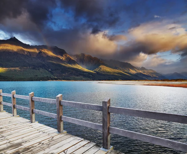 Озеро Вакатипу Восходе Солнца Глаччи Новая Зеландия — стоковое фото