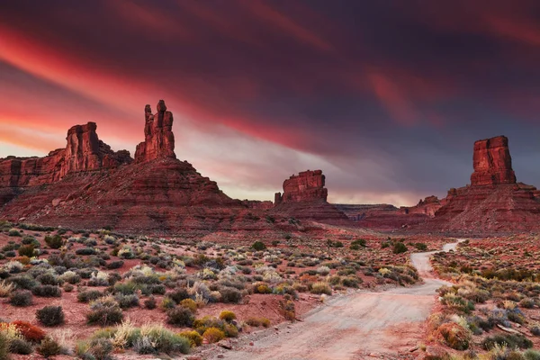 Valley Gods Bij Zonsondergang Utah Verenigde Staten — Stockfoto
