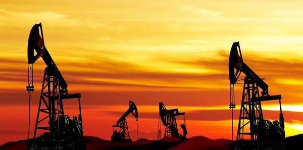 Oliepompen Silhouet Bij Kleurrijke Zonsondergang — Stockfoto