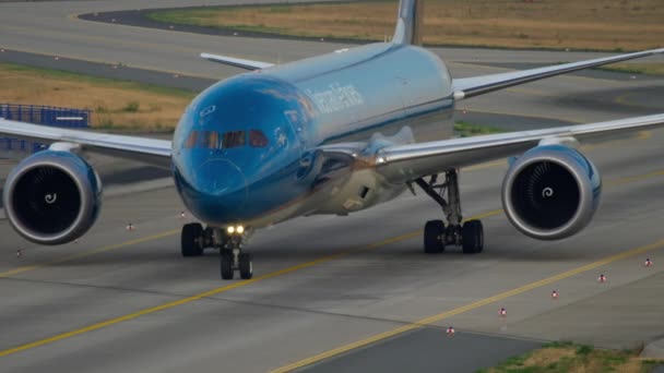 Boeing 787 in rullaggio dopo l'atterraggio — Video Stock