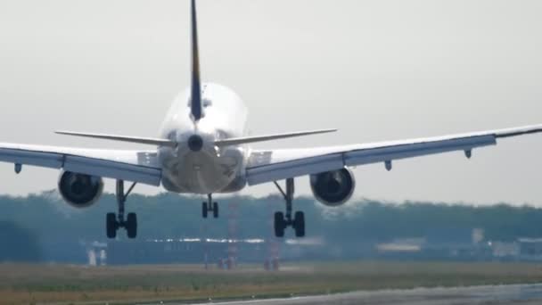 Avión aterrizando temprano en la mañana — Vídeo de stock