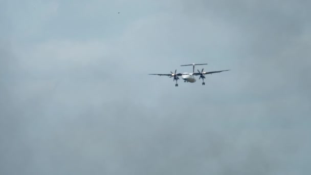Lądowanie samolotu turbośmigłowego — Wideo stockowe