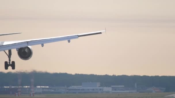 Avión aterrizando temprano en la mañana — Vídeo de stock