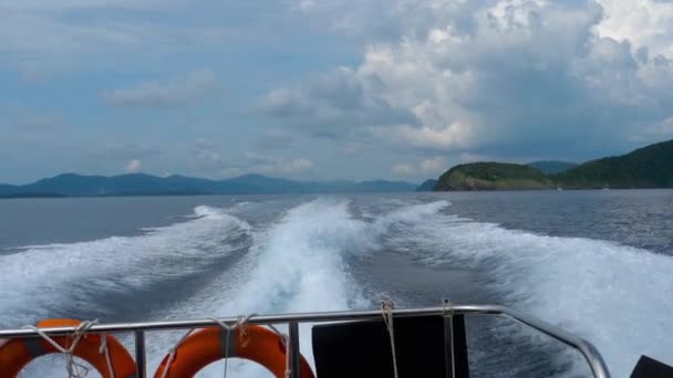 View from the rear of moving speedboat