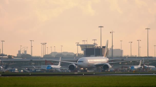 Emiraten Skycargo 777 taxiën na de landing — Stockvideo