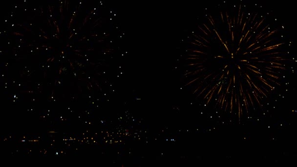 Fuegos artificiales parpadeando en el cielo de vacaciones noche — Vídeos de Stock