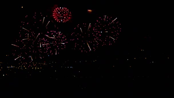 Fogos de artifício piscando no céu de férias noite — Vídeo de Stock