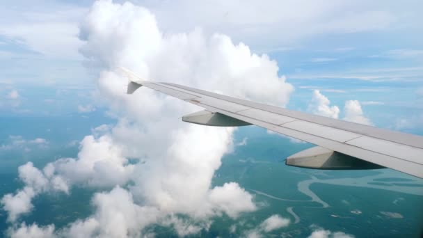 Luchtfoto landschap van aflopende vliegtuig — Stockvideo