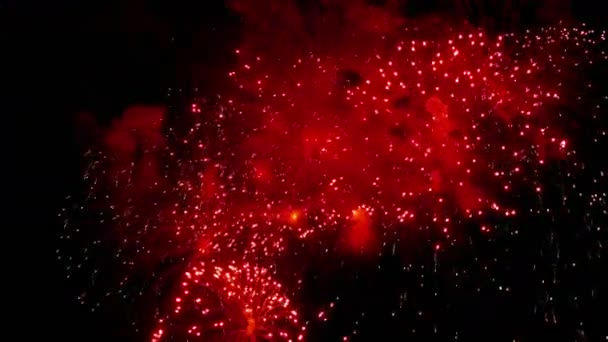 Феєрверк блимає в нічному святковому небі — стокове відео