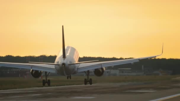 Avião aterrissando no início da manhã — Vídeo de Stock