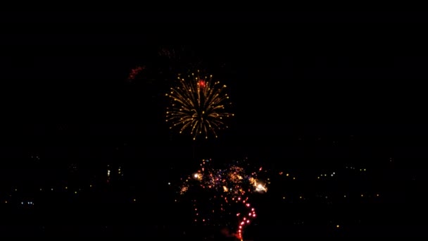 Fuegos artificiales parpadeando en el cielo de vacaciones noche — Vídeos de Stock