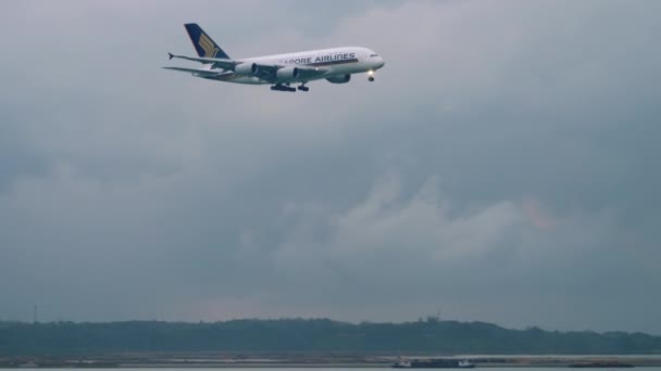 Changi Singapur Listopada 2018 Zbliża Się Nad Zatoką Przed Lądowaniem — Wideo stockowe
