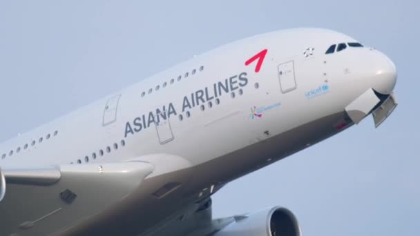 Frankfurt Main Alemania Julio 2017 Despegue Asiana Airlines Airbus 380 — Vídeos de Stock