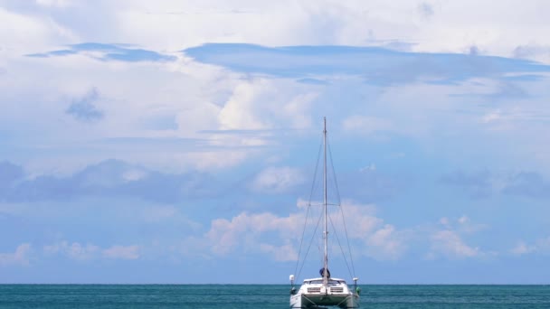 Luxury catamaran anchored — Stock Video