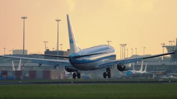 Klm オランダ航空ロイヤル オランダ航空ボーイング 737 に近づいて — ストック動画