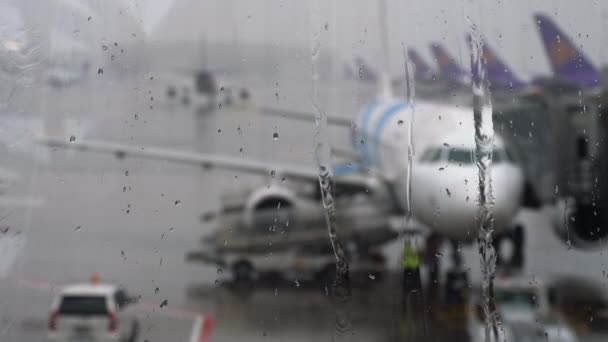 Tropischer Regen auf dem Flughafen — Stockvideo