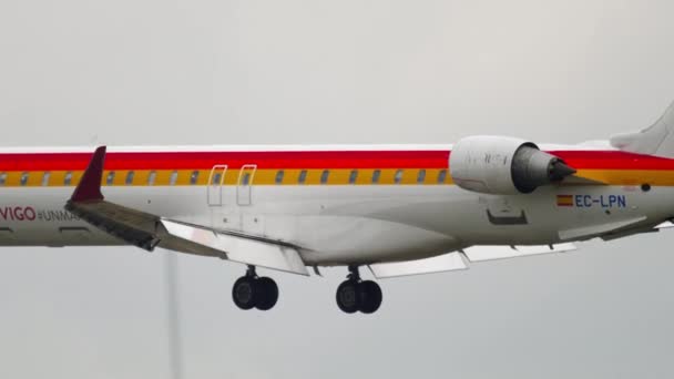 Iberia Bombardeiro Regional CRJ-1000 aterrissagem — Vídeo de Stock