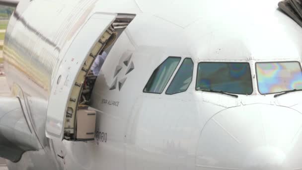 Steward chiude la porta dell'aereo — Video Stock