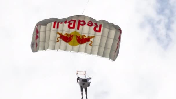 Крылатый прыгун с парашютом — стоковое видео