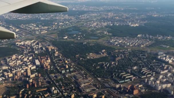 Aerial view from descending airplane — Stock Video