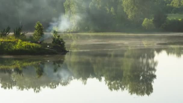 Beautiful early morning at forest lake — Stock Video