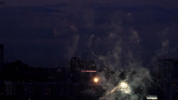 Прекрасный фейерверк на вечернем небе — стоковое видео