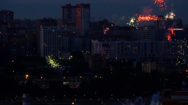 Hermoso fuegos artificiales en el cielo nocturno — Vídeos de Stock