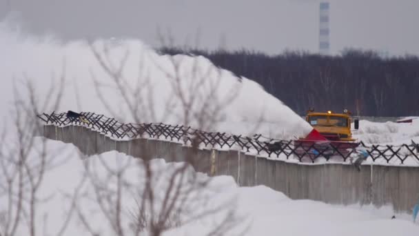 Sneeuwschuiver wist de start-en landingsbaan — Stockvideo