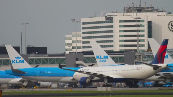 Ochtend verkeer op de luchthaven van Amsterdam — Stockvideo