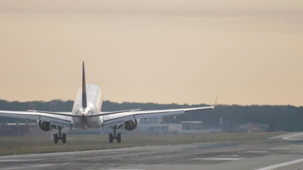 Літак приземлився рано вранці — стокове відео