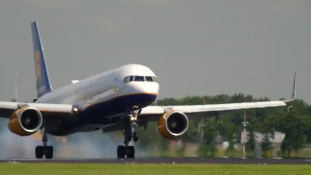 Landung einer Boeing 757 von Icelandair — Stockvideo