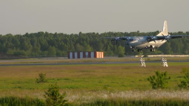 Antonov AN-12 military airfreighter landing — Stock Video