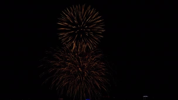 Coloridos fuegos artificiales brillantes en el festival del día de la ciudad — Vídeos de Stock