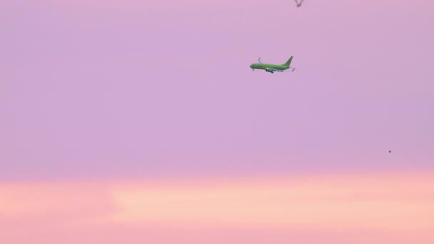 S7 Airlines Boeing 737 maniobrando en el cielo oscuro antes de aterrizar — Vídeos de Stock