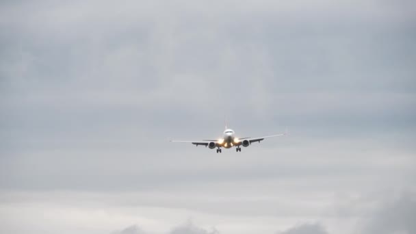 Passagierflugzeug im Landeanflug. Blick vom Rand der Landebahn — Stockvideo