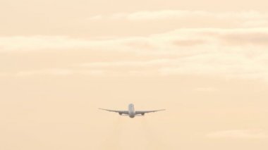 Uçak akşam gökyüzüne tırmanıyor.