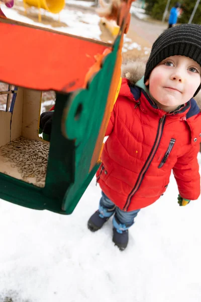 Bebek kuşlar kışın besleyiciye beslenir. Bahar kavramı