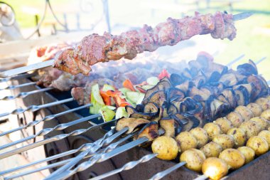 Şişlerde Sebzeli Et. B-B-Q. Yaz Konsepti