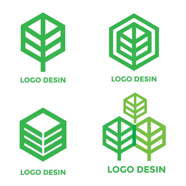 Conjunto Elementos Diseño Logotipo Vectorial Árbol Hoja Eco Verde — Vector de stock