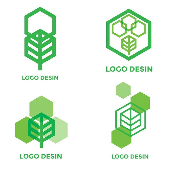 Vektör Logo Tasarım Öğeleri Kümesi Ağaç Yaprak Eco Yeşil — Stok Vektör