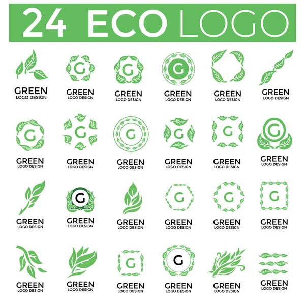 Duży Zbiór Elementów Wektora Logo Design Drzewo Liść Eco Zielony — Wektor stockowy