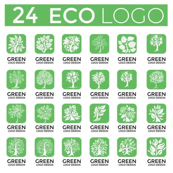 Duży Zbiór Elementów Wektora Logo Design Drzewo Liść Eco Zielony — Wektor stockowy