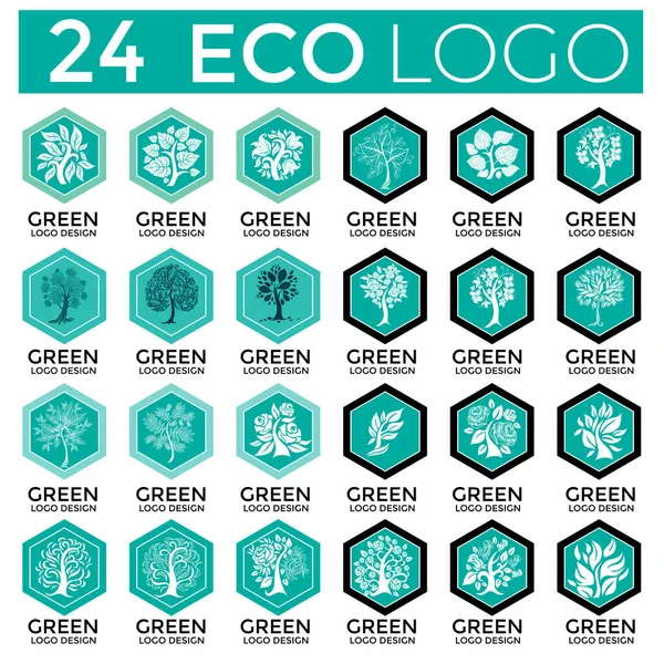Duży Zbiór Elementów Wektora Logo Design Drzewo Liść Eco Zielony — Wektor stockowy
