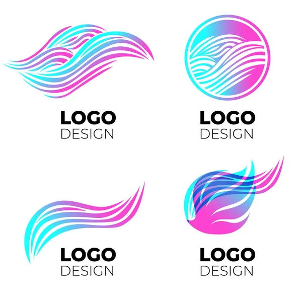 Conjunto Elementos Diseño Logotipo Vectorial Ondas Dinámicas Colores Degradados Moda — Vector de stock