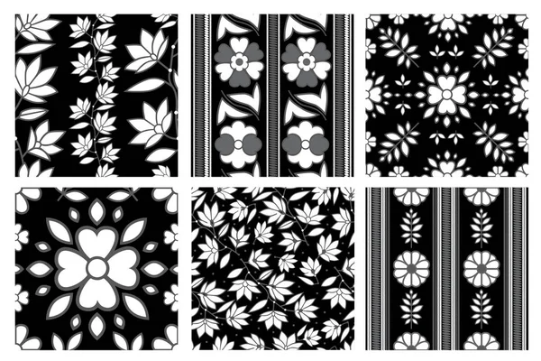 Vector Set Floral Leafs Seamless Patterns — Stock Vector