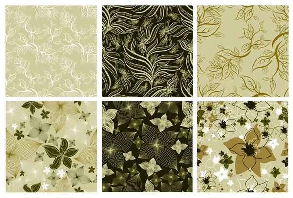 Conjunto vectorial de patrones florales sin costura — Archivo Imágenes Vectoriales